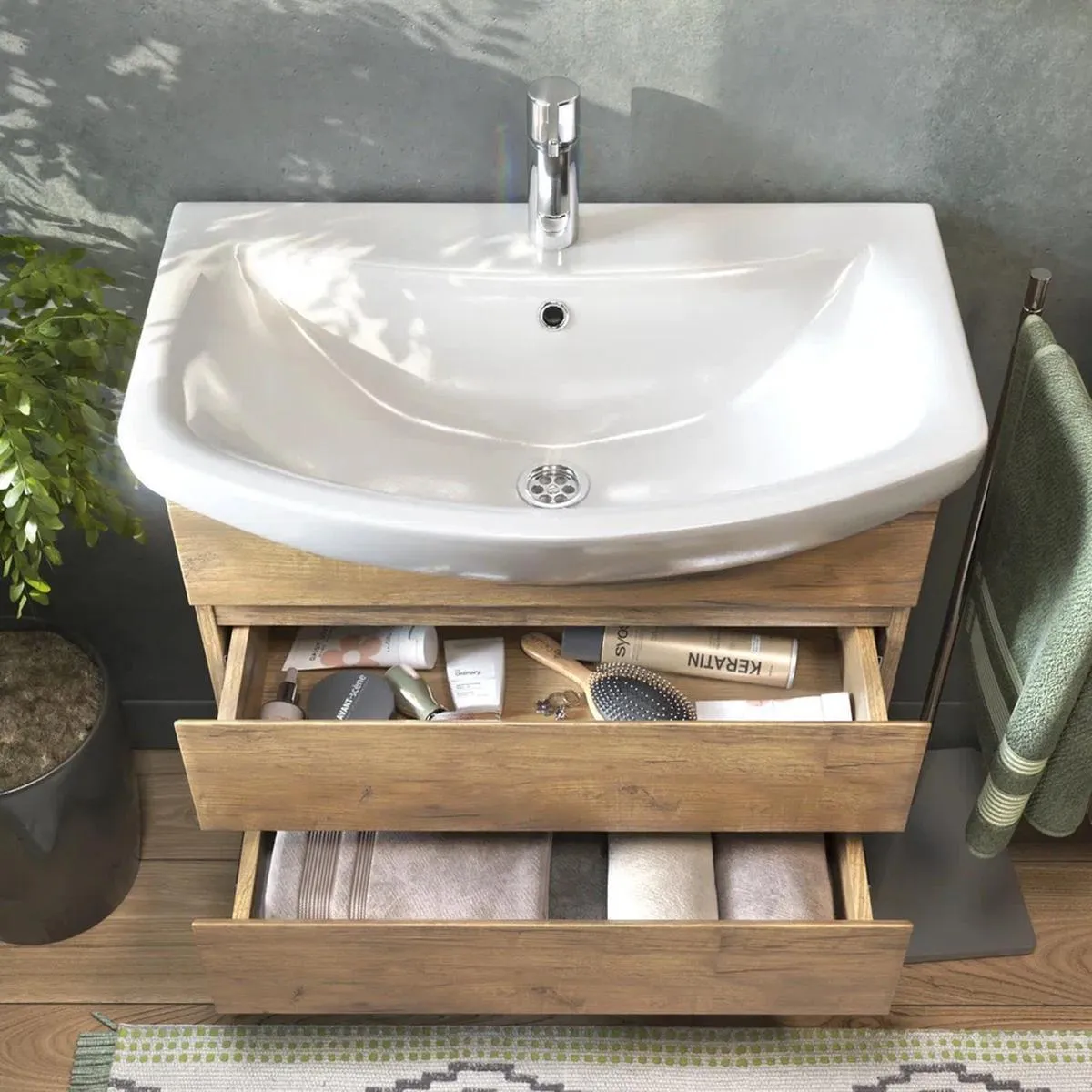 Тумба с раковиной подвесная VIGO Wing tp.WIN.BAL.70.2Y дуб золотой, 70 см