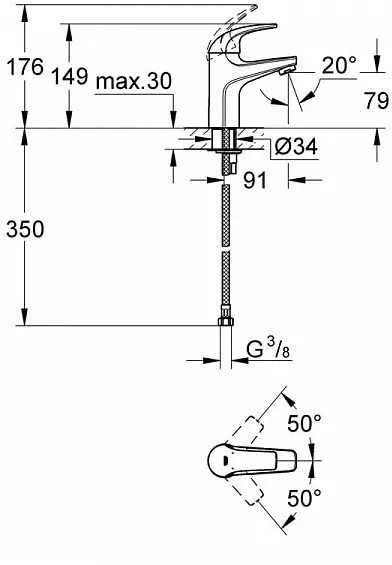 Смеситель для раковины стандартный Grohe BauCurve, хром (32848000)