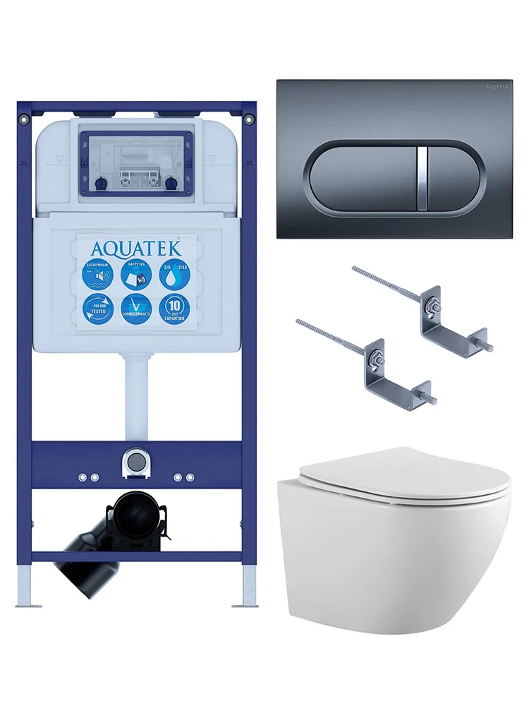 SET AQUATEK ЕВРОПА-050 4в1 (рама AQUATEK INS-0000025 +крепление KKI-0000002 +кнопка KDI-0000050 +унитаз AQ1901-00 +тонкое сиденье sc)