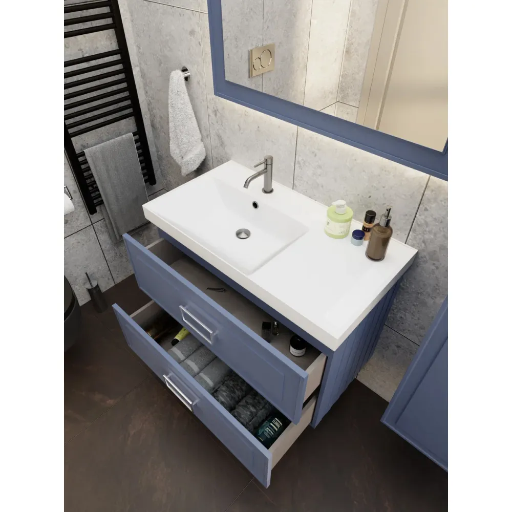 Тумба под раковину подвесная La Fenice Cubo TWIN FNC-01-CUB-BG-90-2, синяя