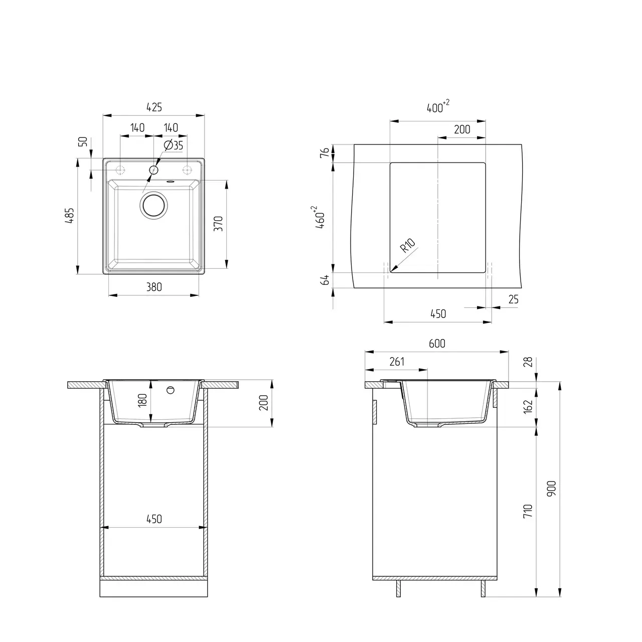 Кухонная мойка Ulgran Quartz Forte 425-10, песок