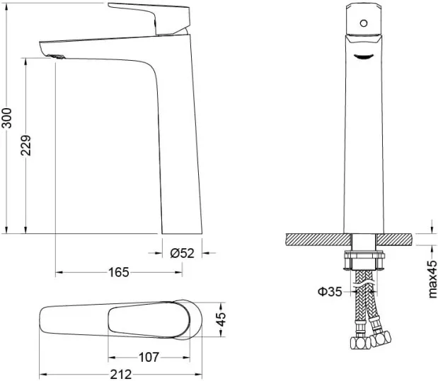 AQ1104CR БЕТТА смеситель для раковины 230, без донного клапана