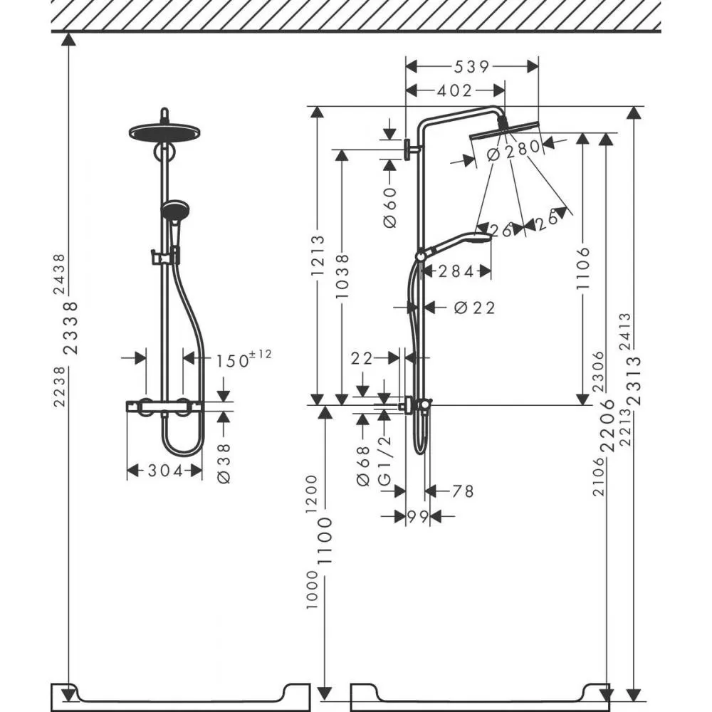 Душевая система Hansgrohe Croma Select S 280 1 режим струи 26890700, матовый белый
