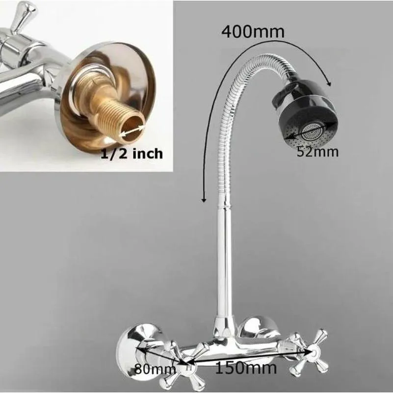 Смеситель для кухни настенный с гибким изливом D-Lin D142810-T, хром