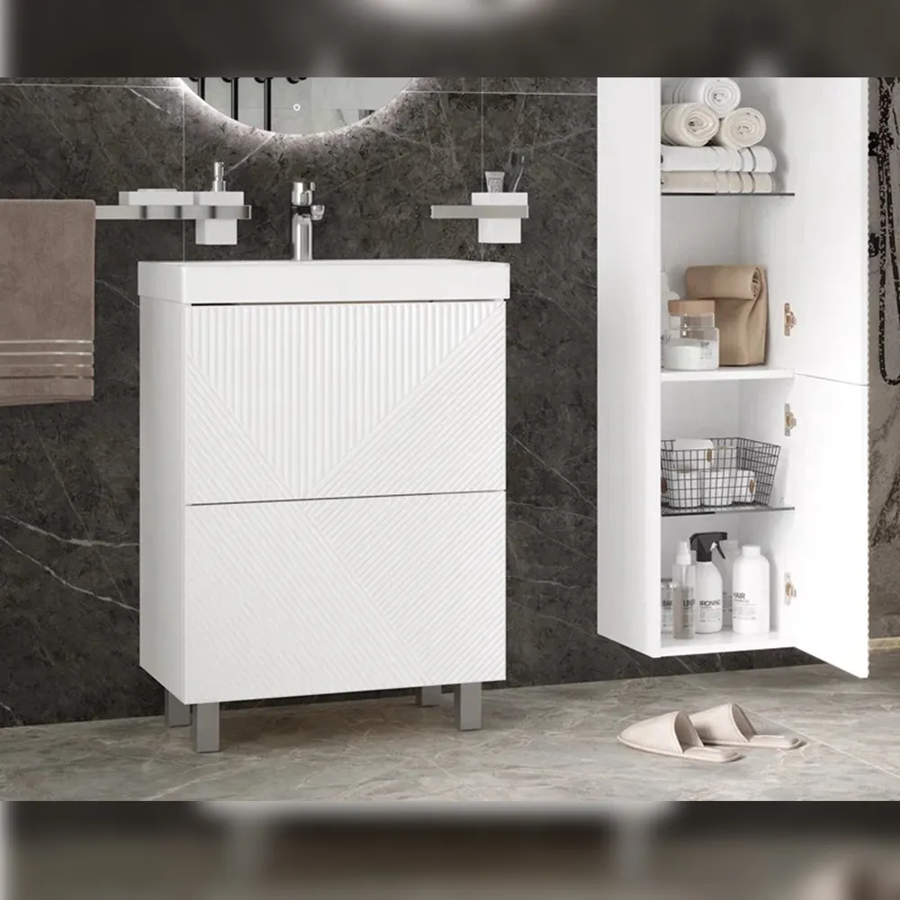 Тумба с раковиной напольная Velvex Edge tn.EDG.9696.60.2Y белый глянец, 60 см