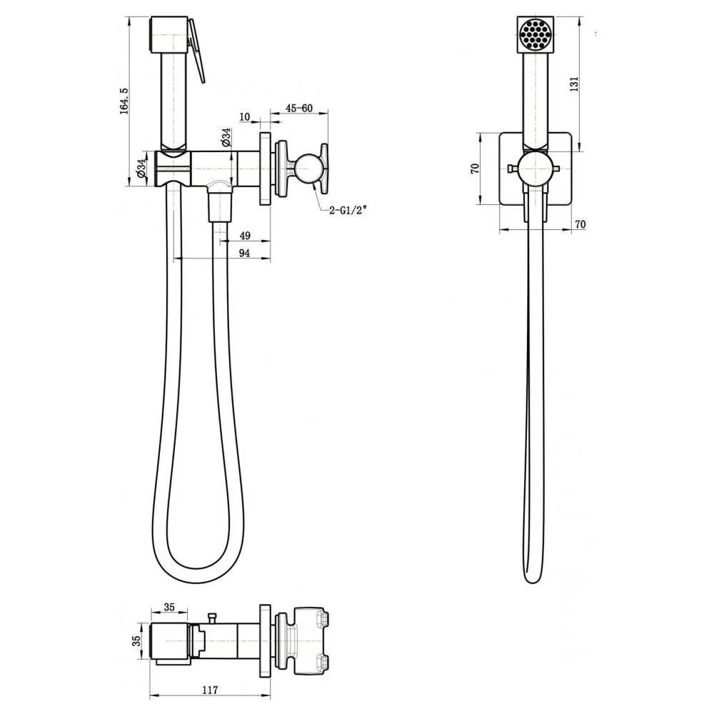 Гигиенический душ со смесителем встраиваемый Grocenberg GB005GO, золото