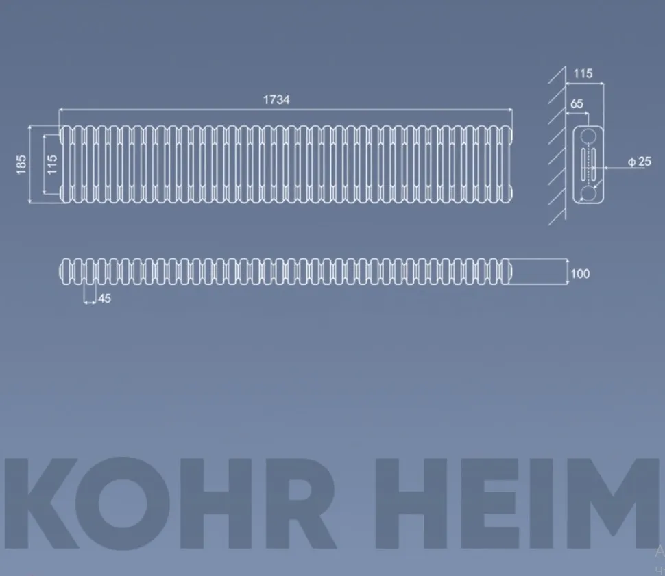 Стальной трубчатый радиатор Kohr Heim 3019/40 секций с боковым подключением 3/4