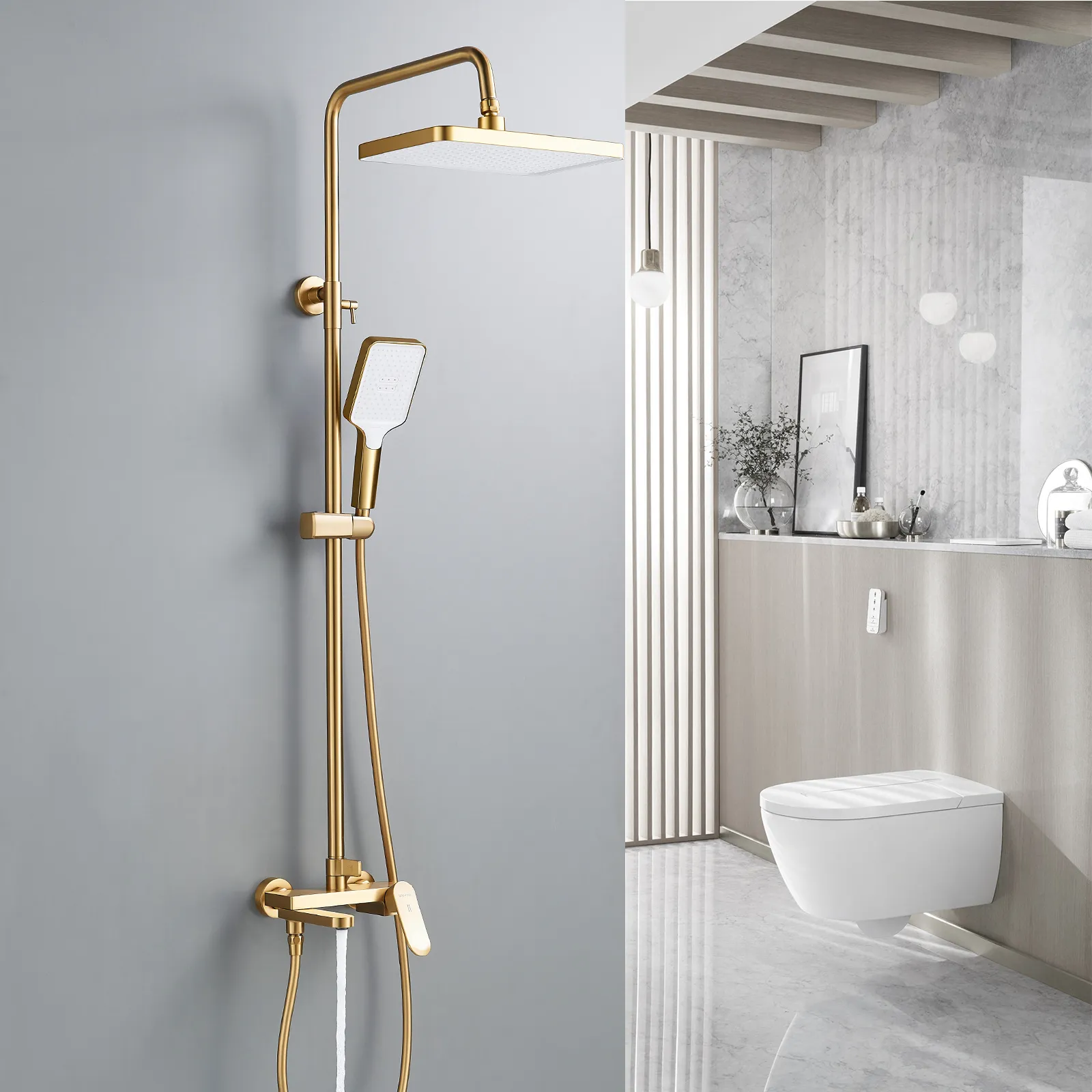 Душевая система Shevanik S4536G, золотой сатин