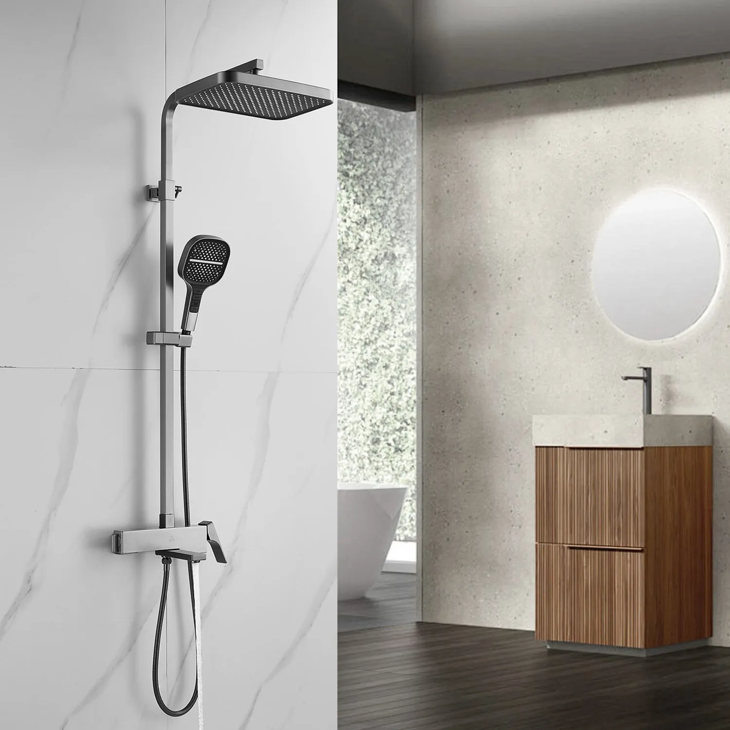 Душевая система Rose R1056T, оружейная сталь