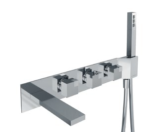 Смеситель для ванны и душа Carimali OCube, на 2 потребителя, металл оружейный брашированный PVD (0-OCB6101EST-GMB)