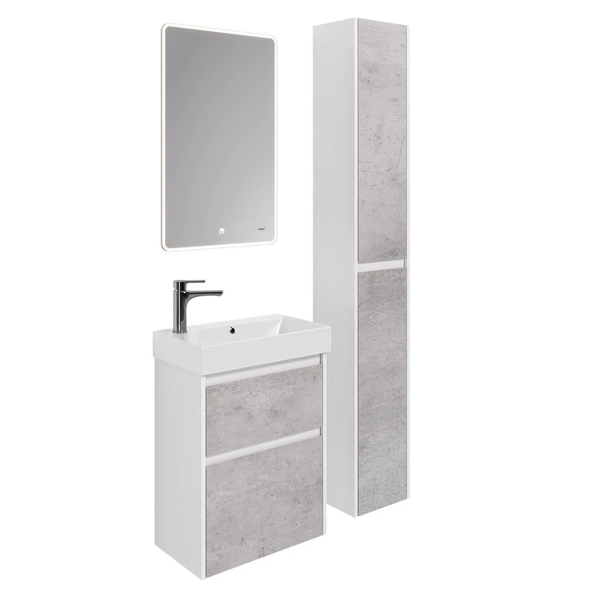 Тумба под раковину подвесная Dreja Slim 65 см, белый/бетон