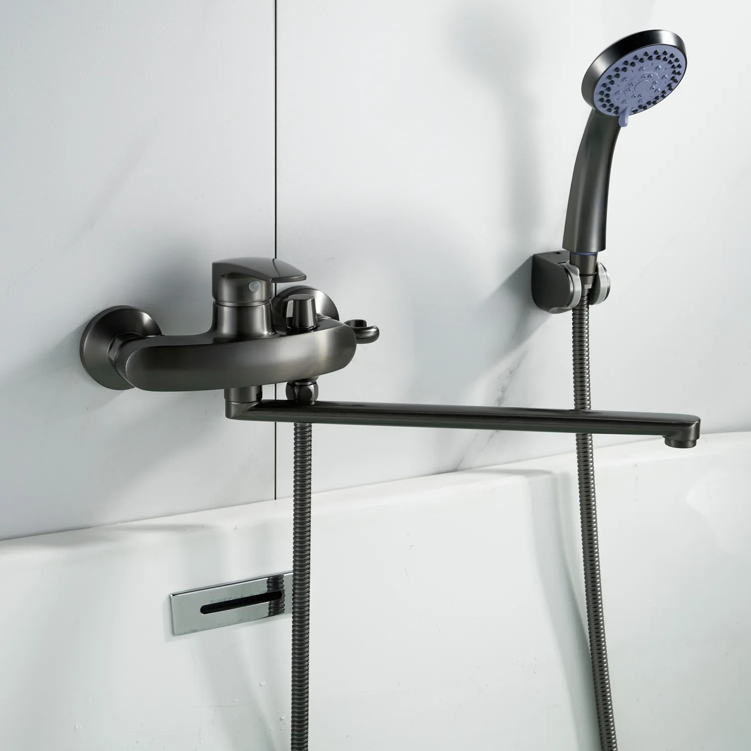 Смеситель для ванны Shevanik S5072T, оружейная сталь