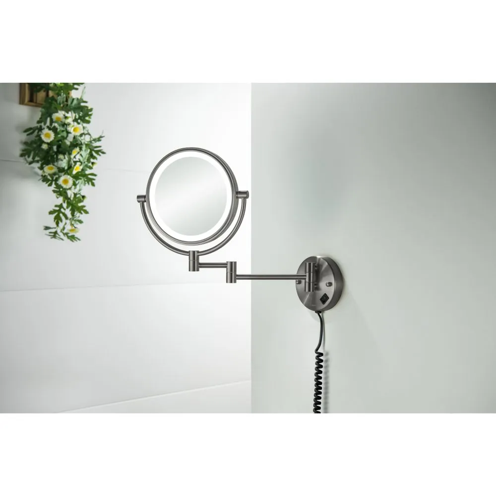 AQ4915BGM зеркало косметическое настенное с подсветкой 5х, шлиф. черный хром