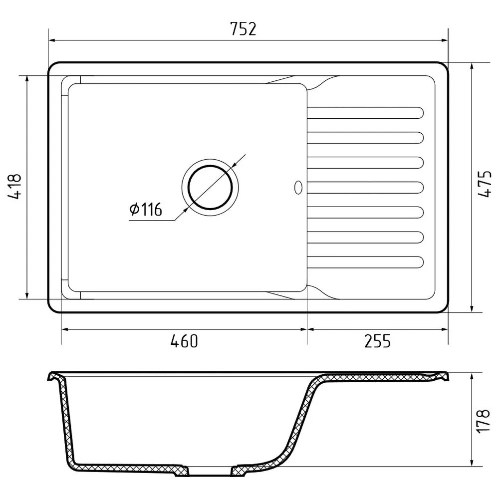 Кухонная мойка GranFest QUARZ 72, белый