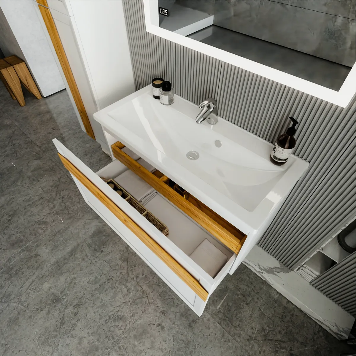 Тумба под раковину подвесная Бриклаер БЕРЛИН белый , 100 см