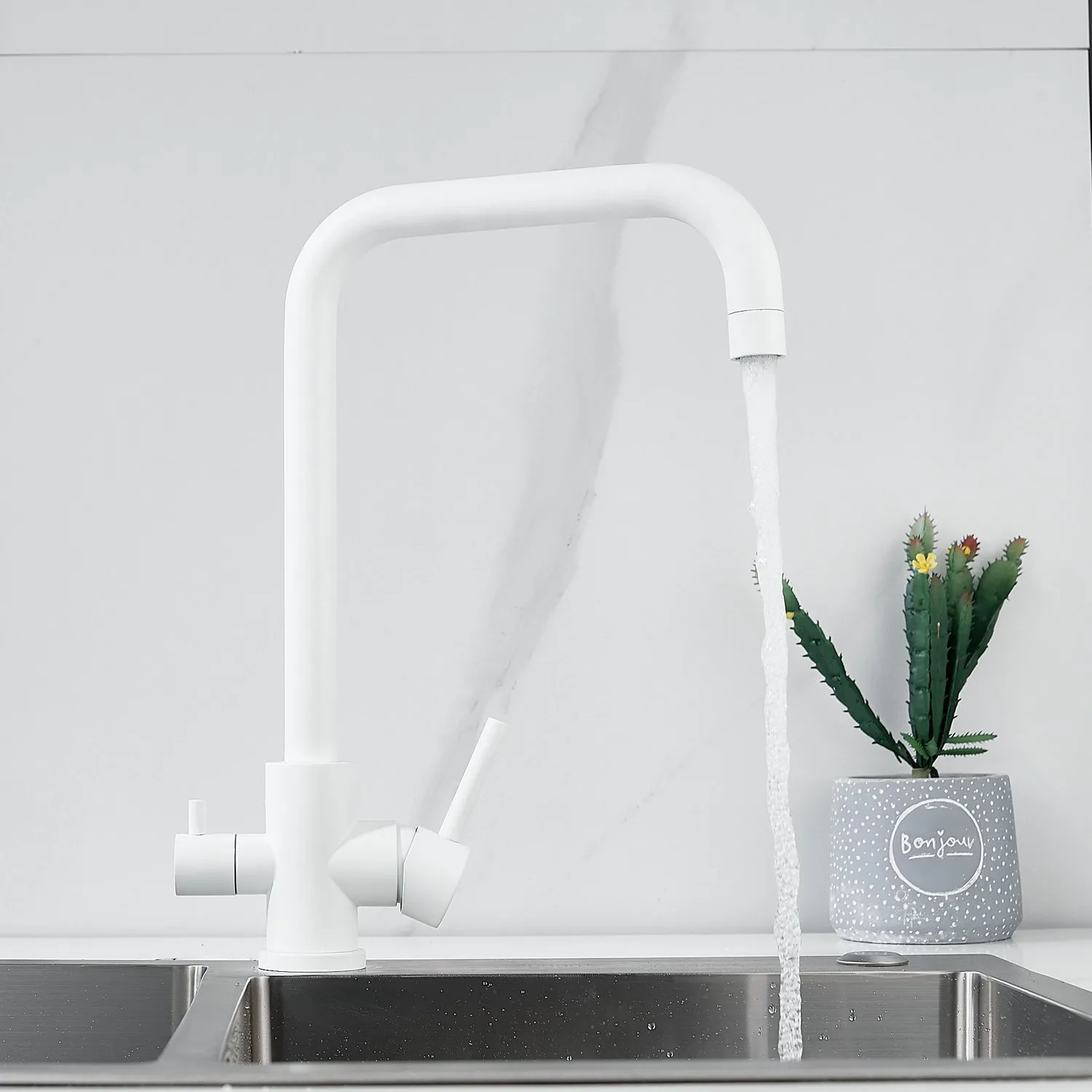 Смеситель для кухни с подключением фильтра воды Raffine F118C, белый