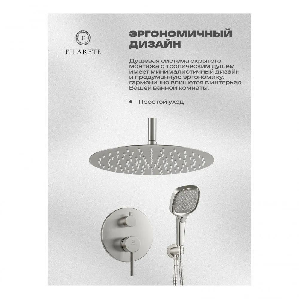 Душевая система встраиваемая FILARETE Roun FL1029NK, никель