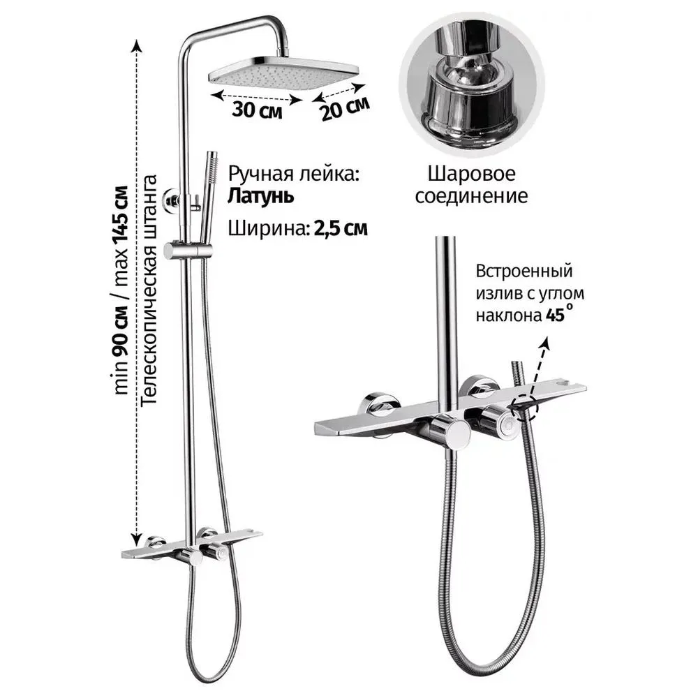 Душевая система с термостатом Grocenberg GB7038CR, хром