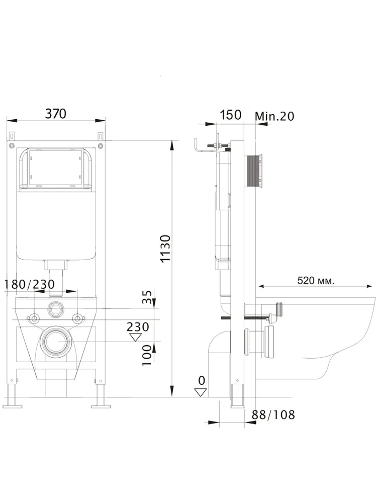 Set AQUATEK ЕВРОПА New-017 3в1 (рама AQUATEK INS-0000017+крепление KKI-0000002 + унитаз AQ1106L-00+тонкое сиденье с механиз)
