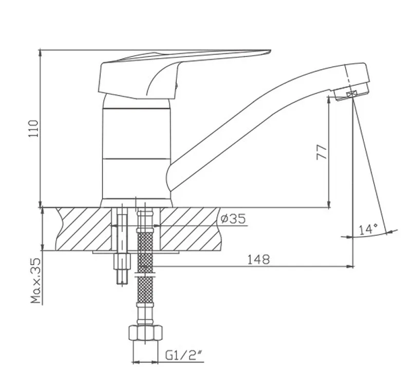 Смеситель для кухни Cron CN4504, хром