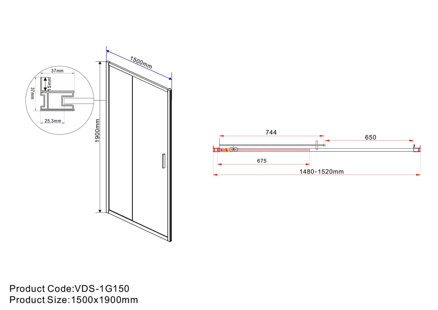 Душевая дверь Vincea Garda (VDS-1G150CLG) 1500х1900 мм, брашированное золото, стекло прозрачное