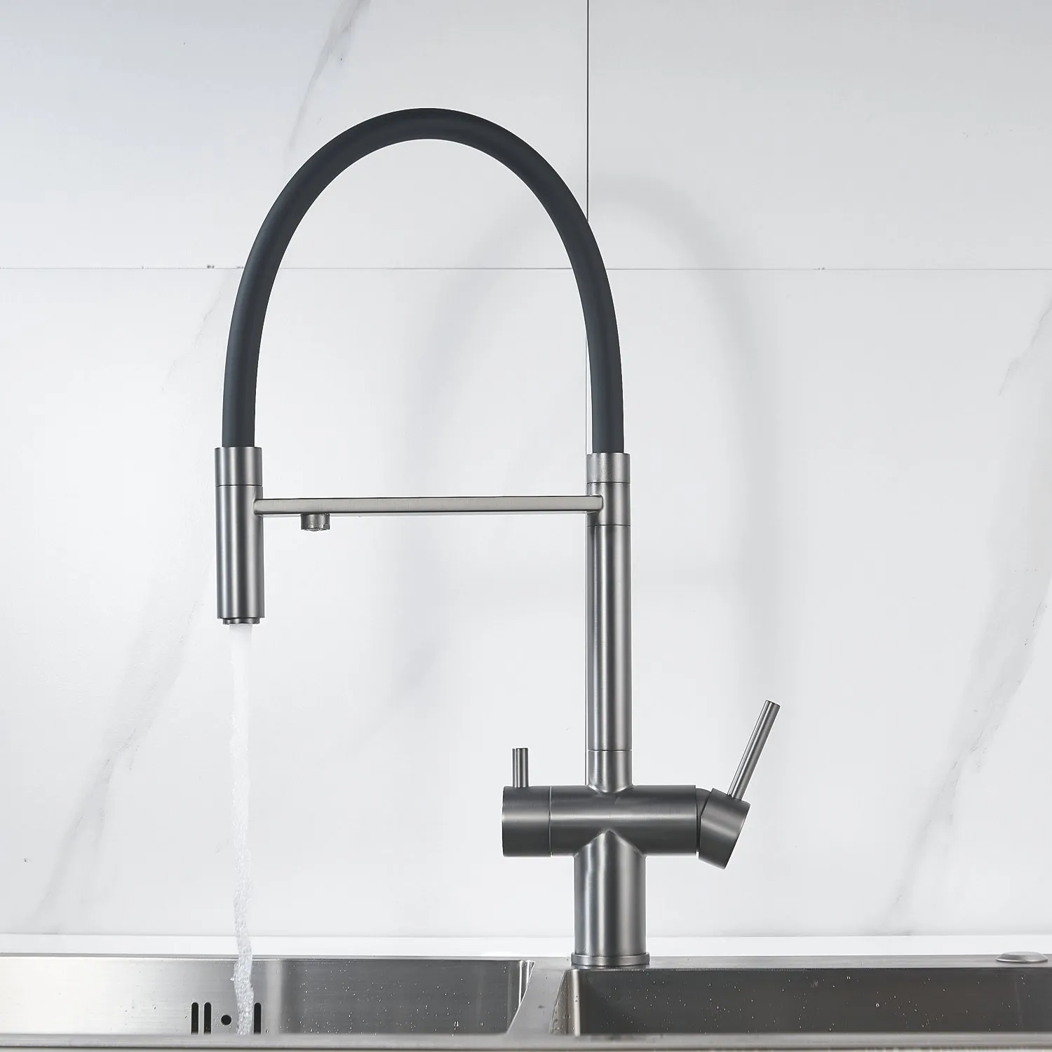 Смеситель для кухни с подключением фильтра Shevanik S178T, оружейная сталь