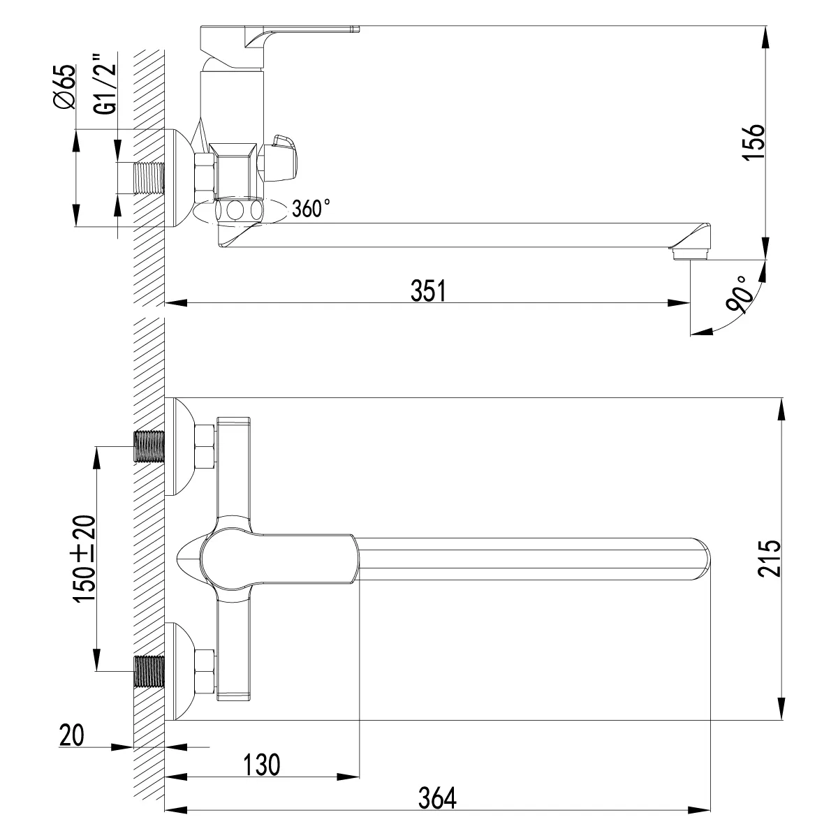 Смеситель для ванны Lemark Plus Grace (LM1551C)