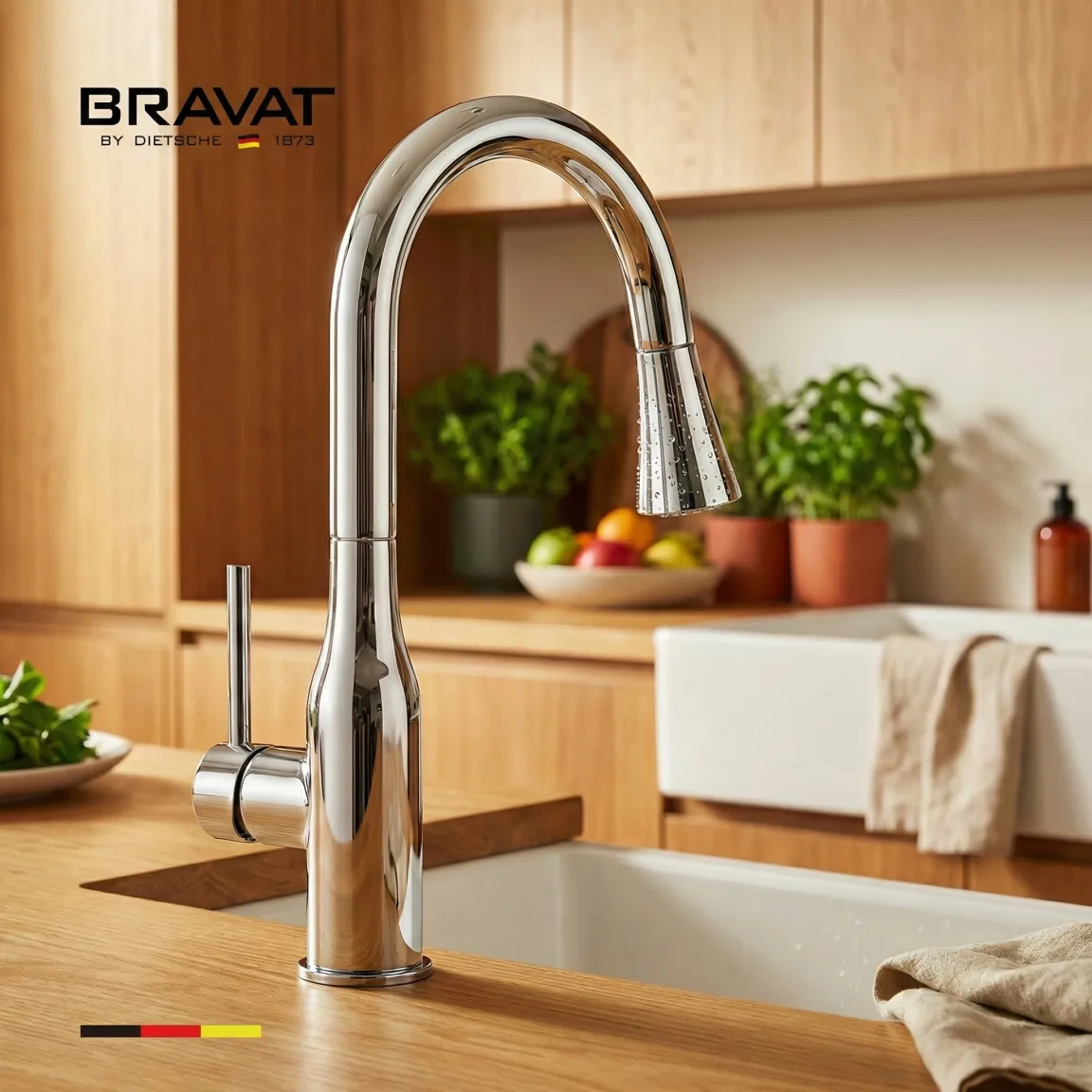 Смеситель для кухни с выдвижным изливом цвет хром BRAVAT (F7798929CP-SW)