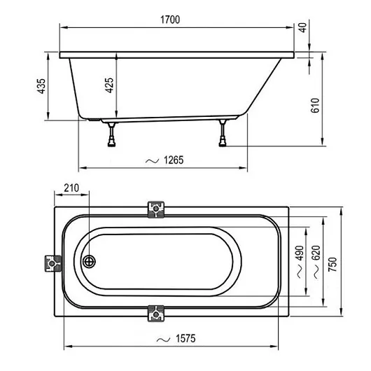 Ванна акриловая Ravak Domino 170x75 белая C631000000