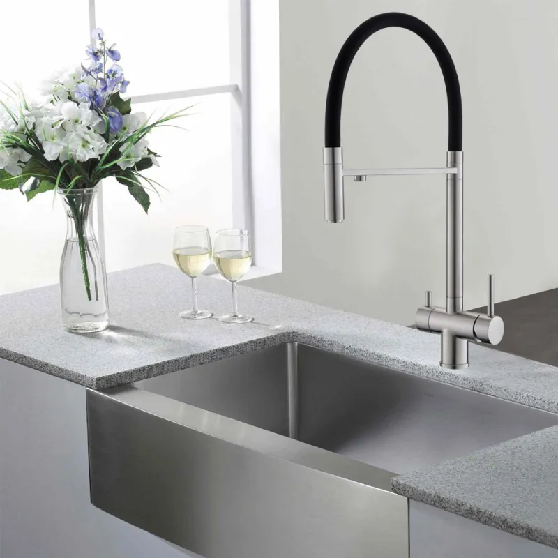 Смеситель для кухни с гибким изливом и подключением фильтра WesnaArt EKO05-160, сатин