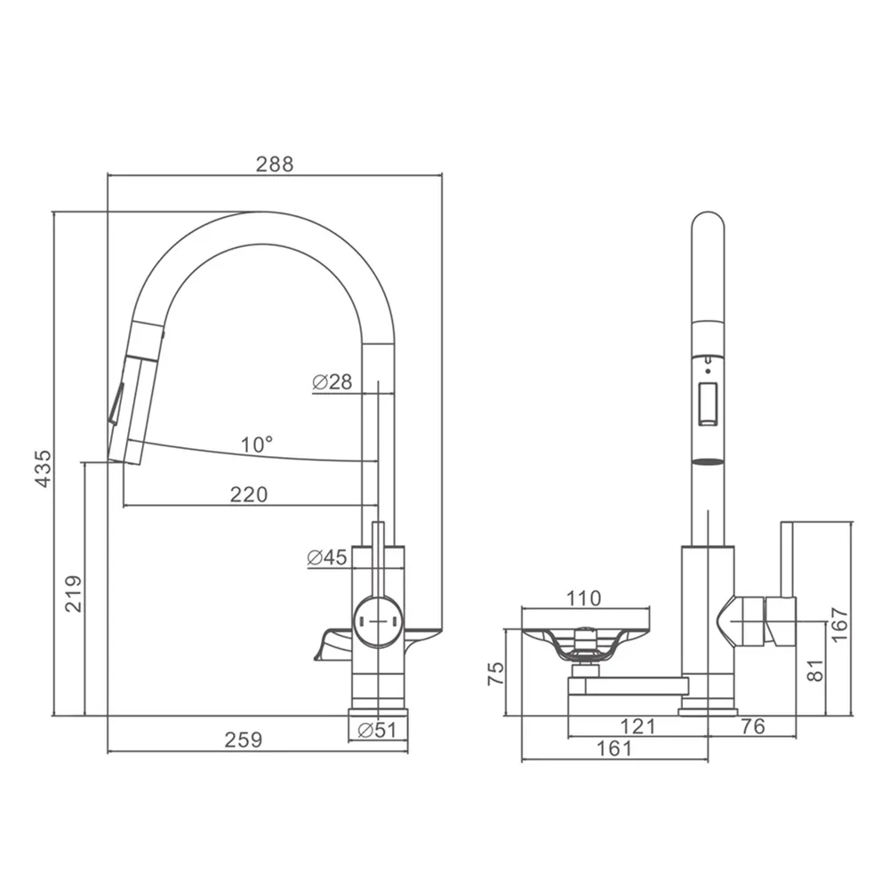Смеситель для кухни с выдвижным изливом и мойкой стаканов Prohanss P45.49.09, графит