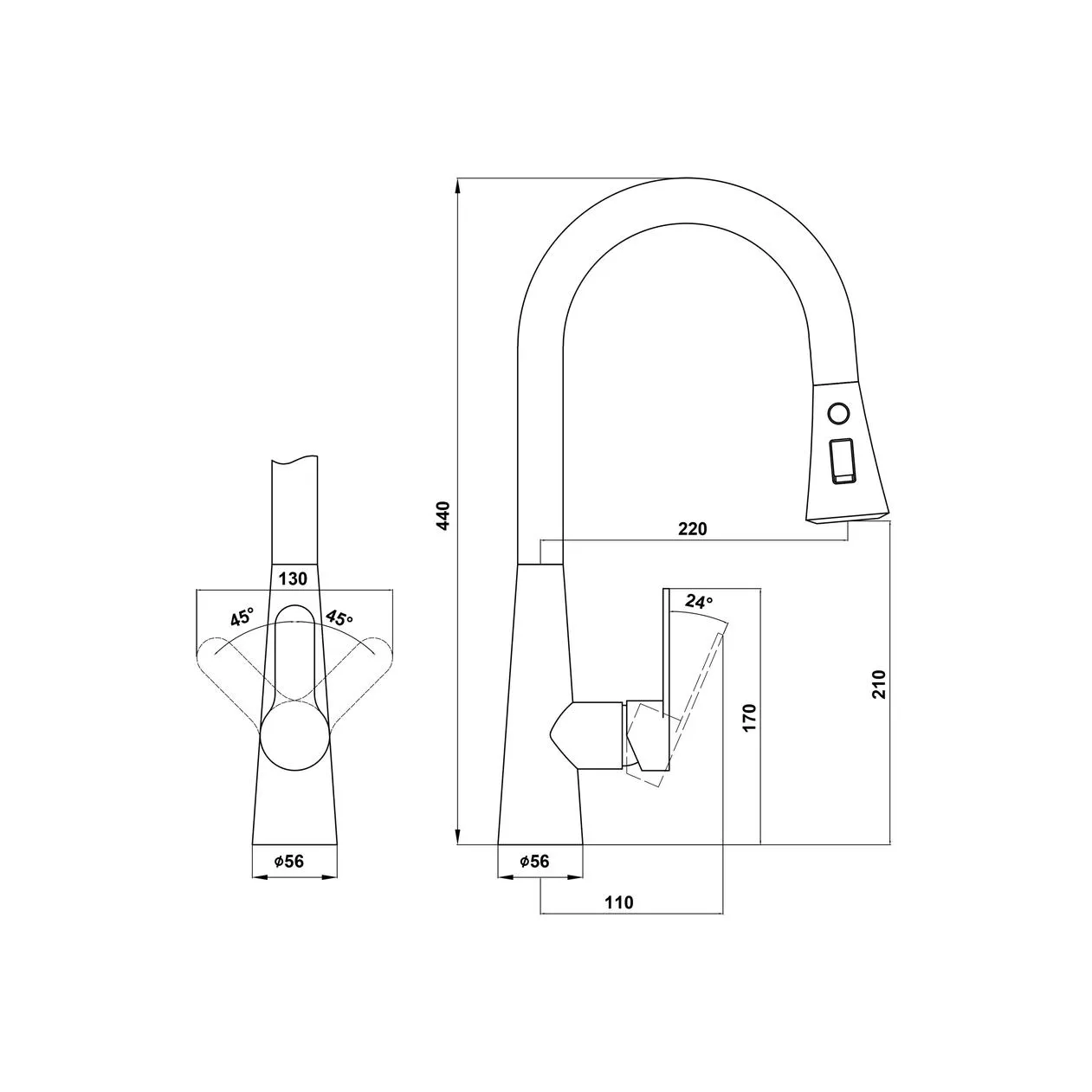 Смеситель для кухни с выдвижным изливом Florentina ВИТА ПРО 313.34Н.1213.900, нержавеющая сталь