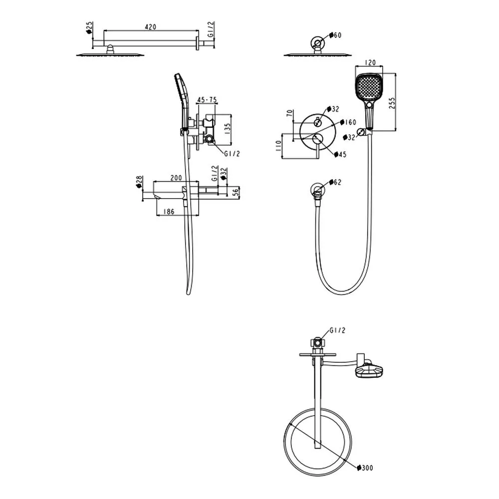 Душевая система встраиваемая Grocenberg GB5001NK, никель