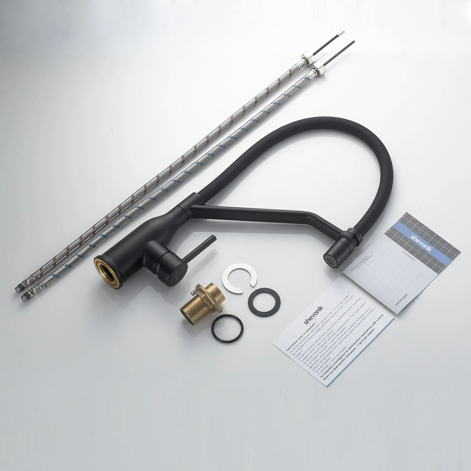 Смеситель для кухни с гибким изливом Shevanik S343H-3, черный