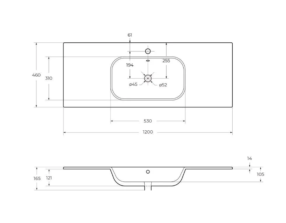 Керамическая раковина Cezares Duet 1200х460х20 (CZR-NAT-120-LVB)