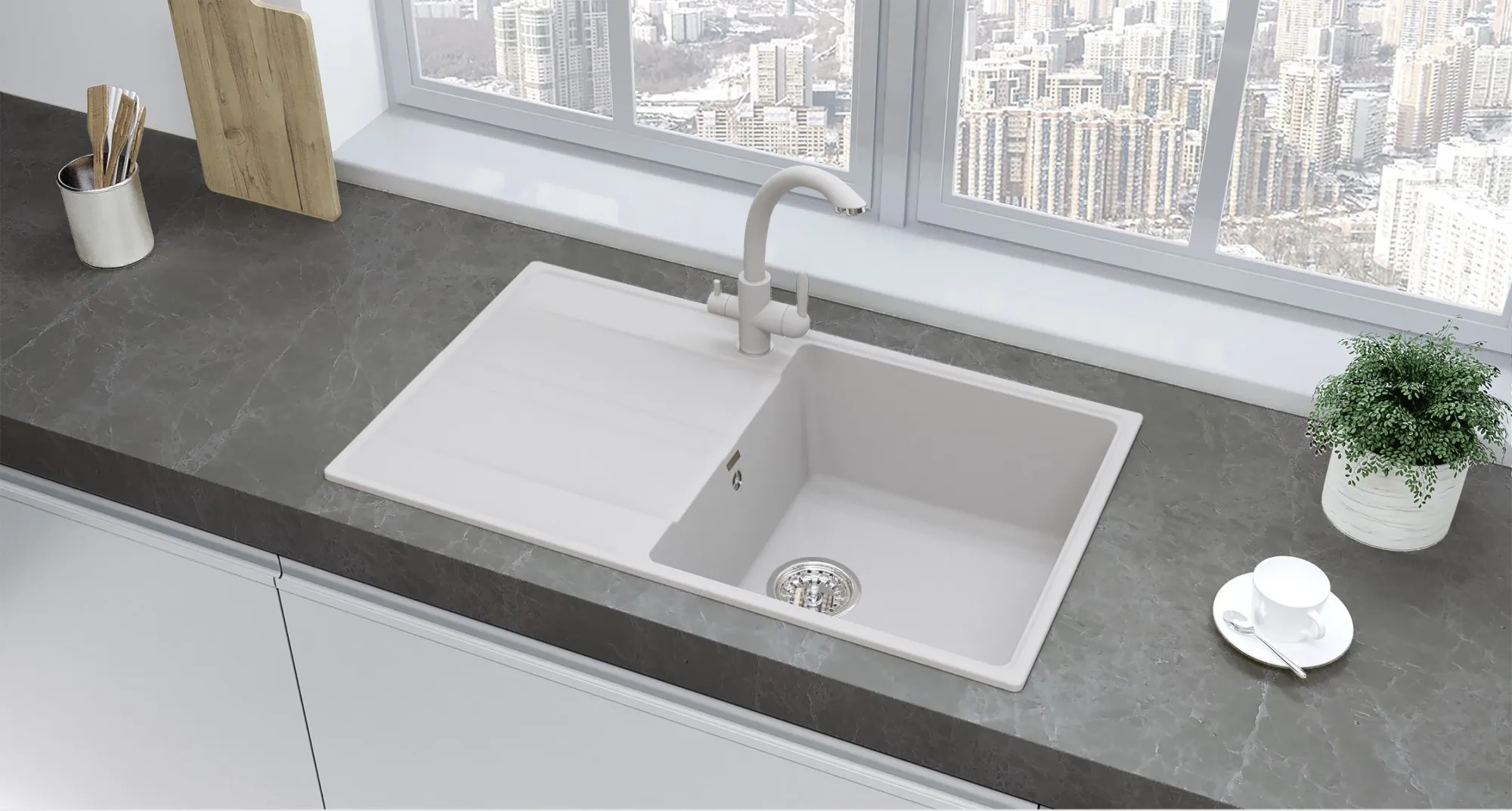 Кухонная мойка Ulgran Quartz Prima 850-04, платина