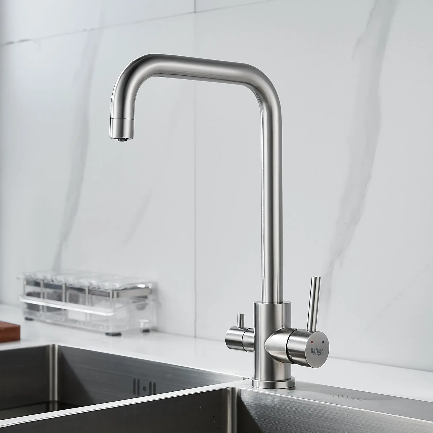 Смеситель для кухни с подключением фильтра воды Raffine F118L, сатин