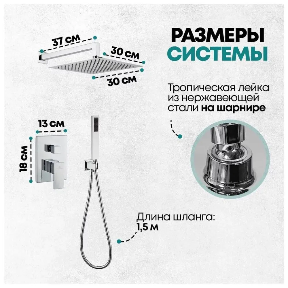 Душевая система встраиваемая (без излива) Grocenberg GB5089CR-3, хром