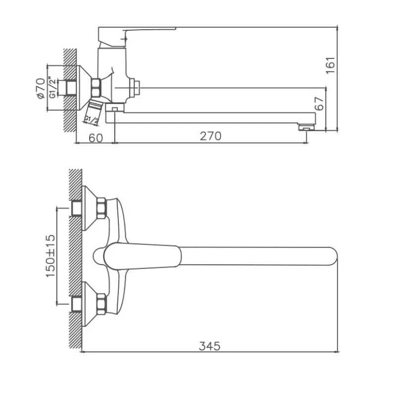 Смеситель для ванны Cron CN22523, хром