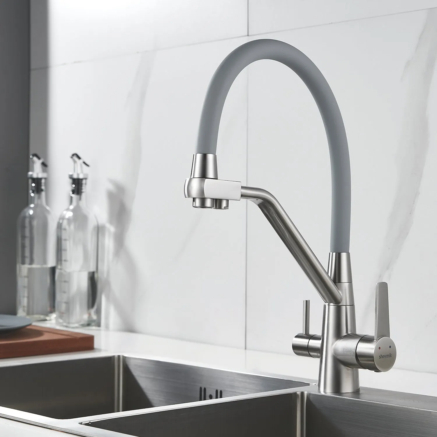 Смеситель для кухни с подключением фильтра Shevanik S968L, сатин