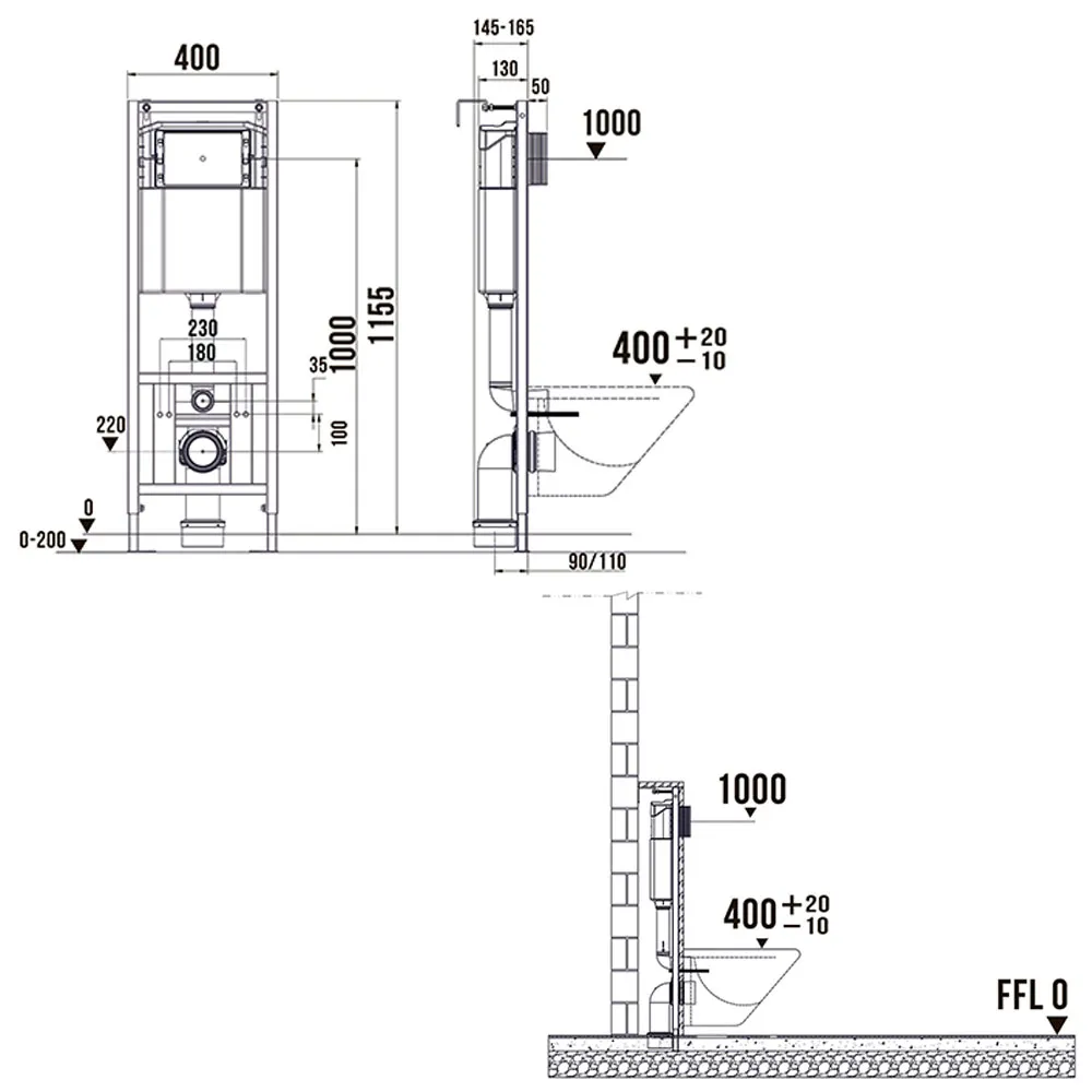 Система инсталляции для подвесного унитаза  4 в 1 Terminus, с клавишей