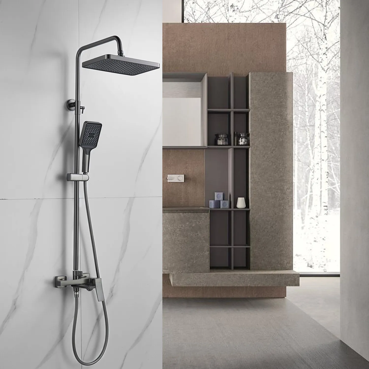 Душевая система Shevanik S4436T, оружейная сталь