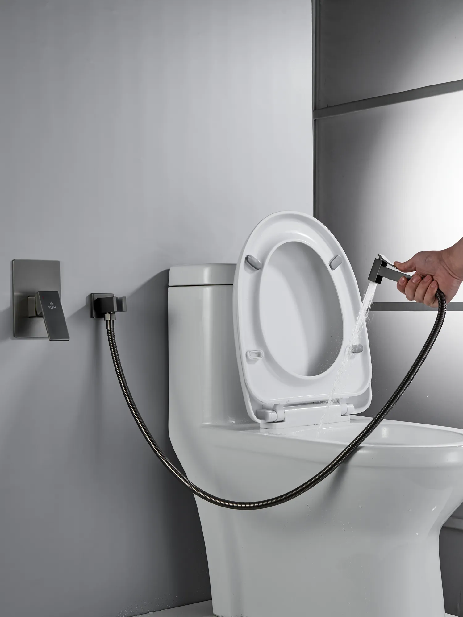 Гигиенический душ со смесителем Rose R2805T, оружейная сталь