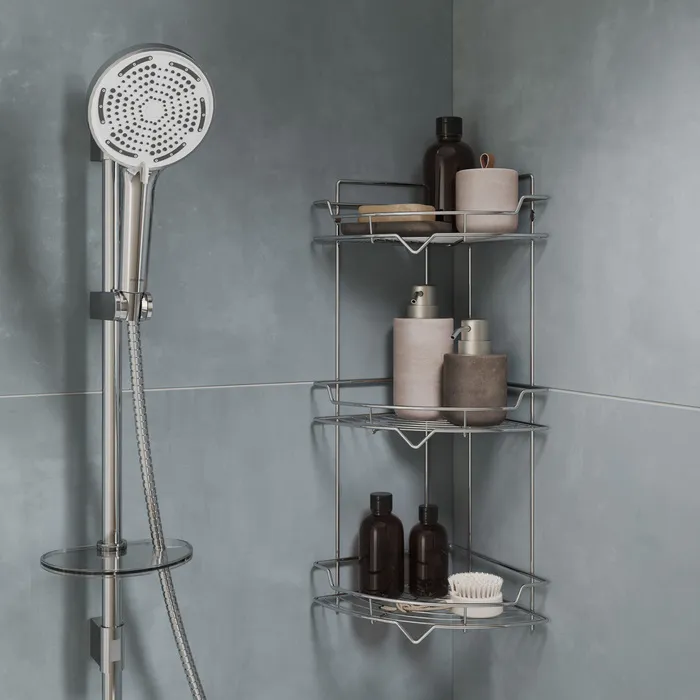 Полка трёхъярусная угловая Milardo Grid проволока стальная, хром (GRICC3CM44)