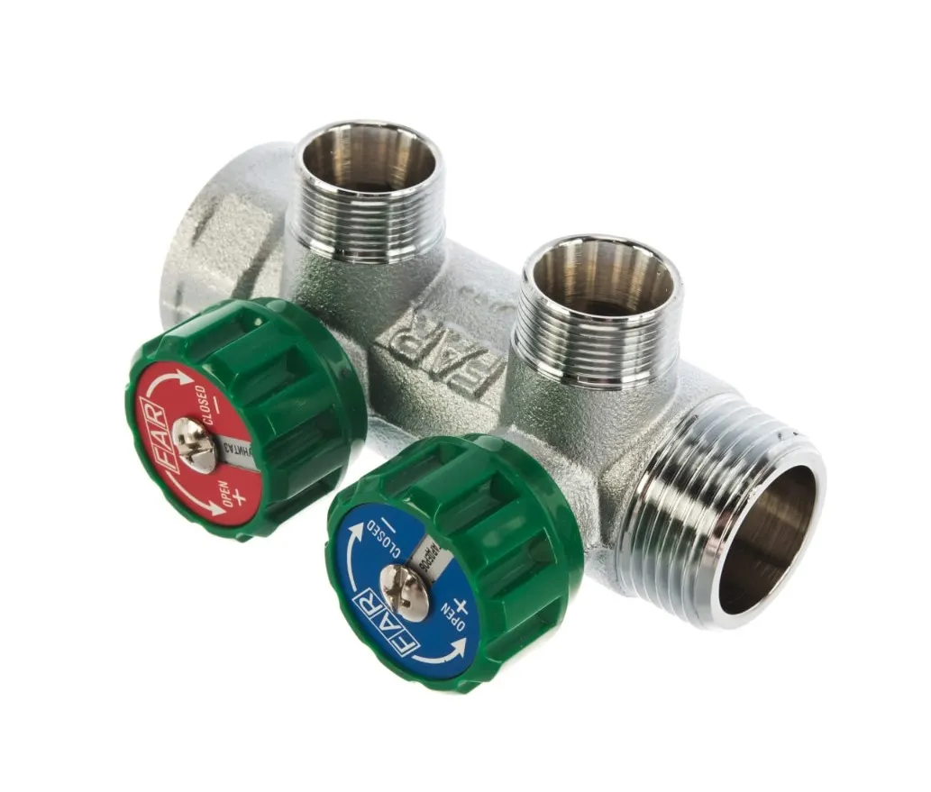 Коллектор регулирующий FAR 1"х3/4"EU (ВР-НР) на 2 отвода, с вставкой под плоское уплотнение (FK 3821 134UN)