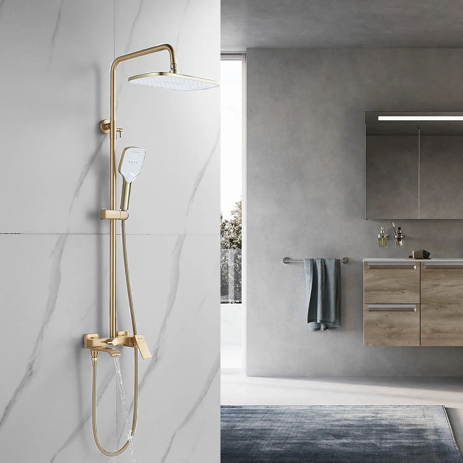 Душевая система Shevanik S4036G, золотой сатин