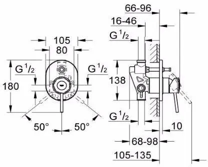 Смеситель для ванны GROHE BauClassic встраиваемый без излива, хром (арт. 29047000)