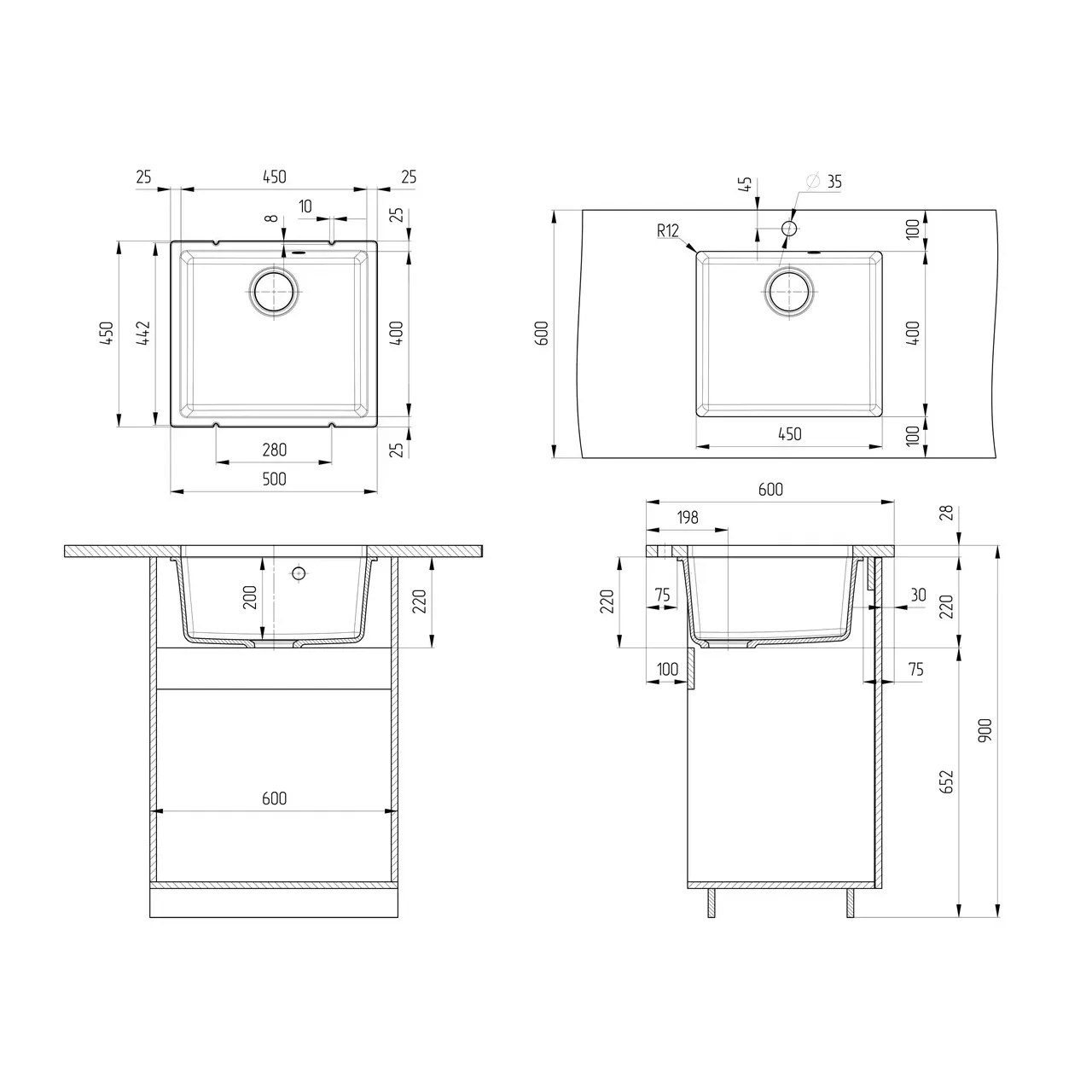 Кухонная мойка Ulgran Quartz Under 450-10, песок