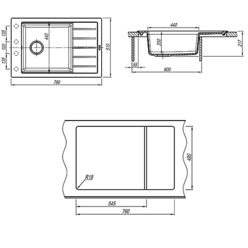 Кухонная мойка Florentina ЛИПСИ 20.275.D0780.307, серый шёлк