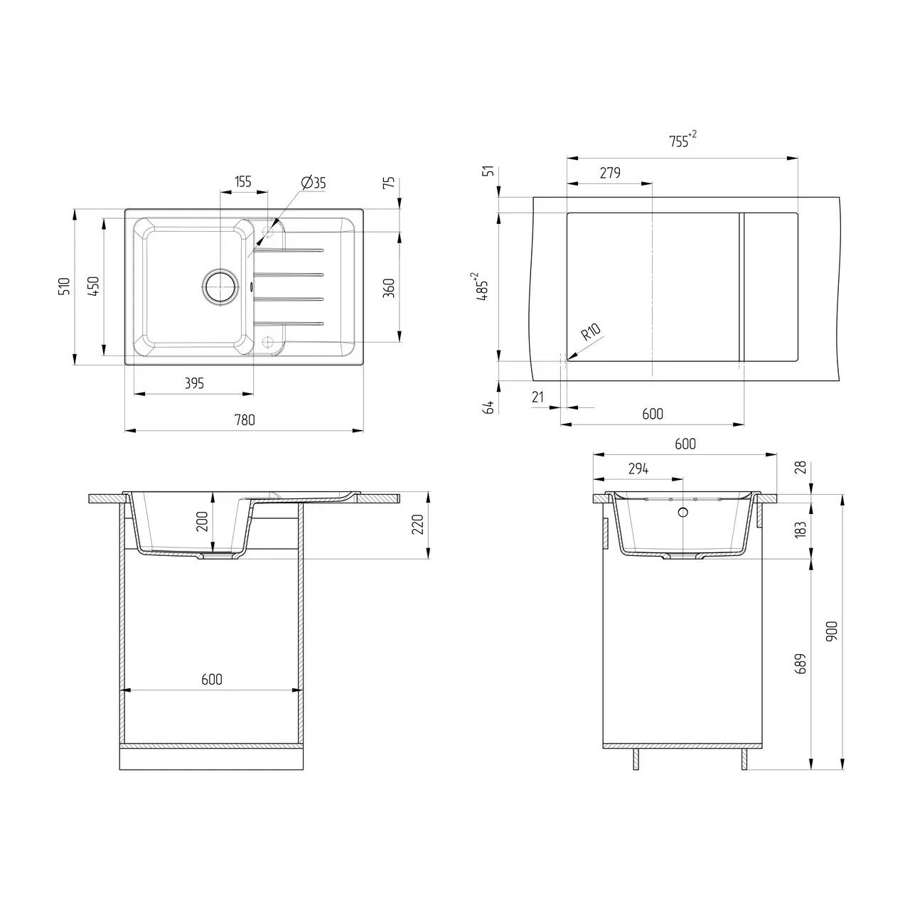 Кухонная мойка Ulgran Quartz Gerda 780-04, платина